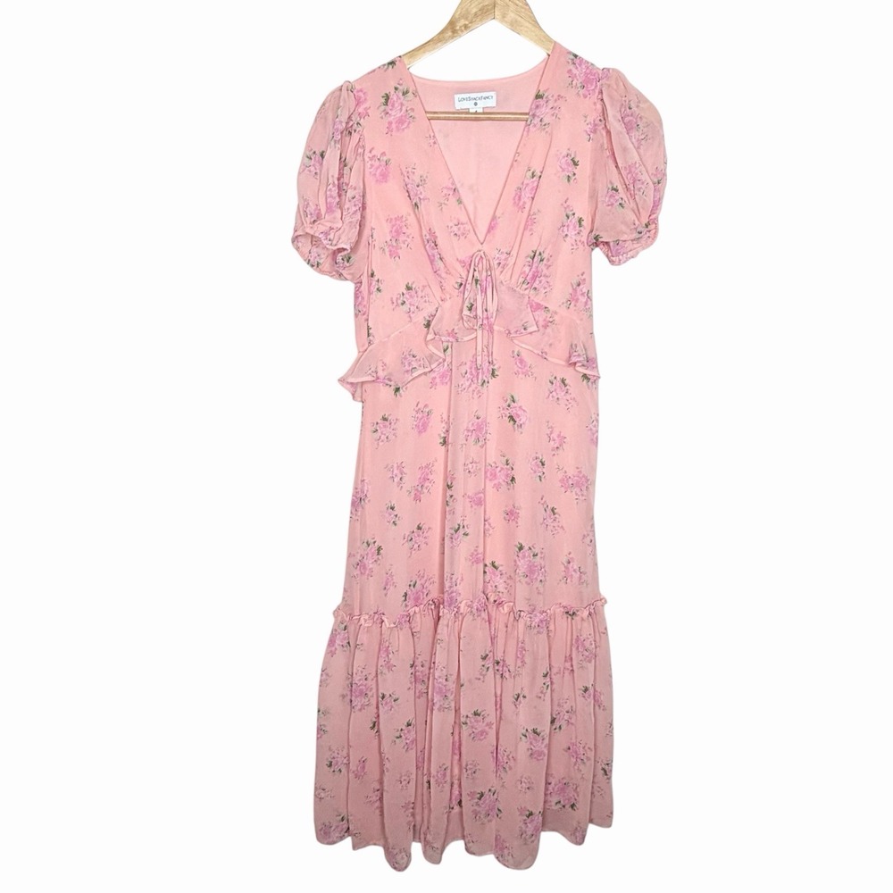 LoveShackFancy Target Floral Tiered Midi Dress Pink Womens 4 Cottagecore Chiffon